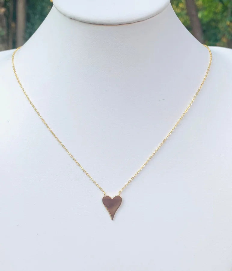 Sterling Silver Gold Plated Plain Heart Necklace - 16-18"