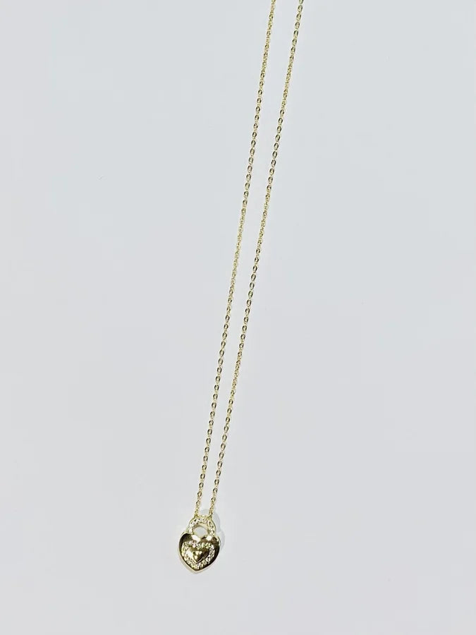 Sterling Silver Gold Plated Cubic Zirconia Heart Necklace - 16" +2