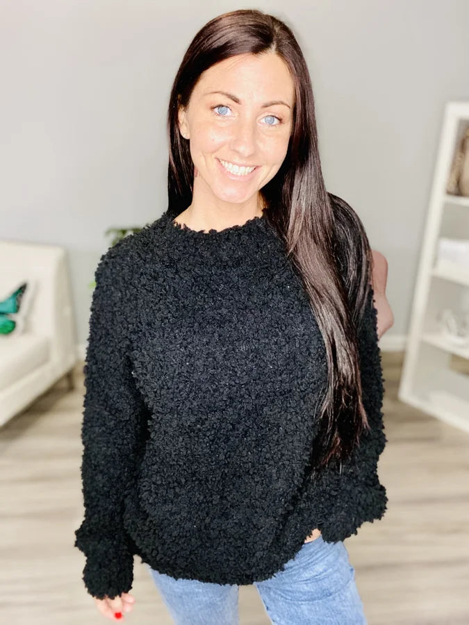 Reg. Black Textured Popcorn Sweater