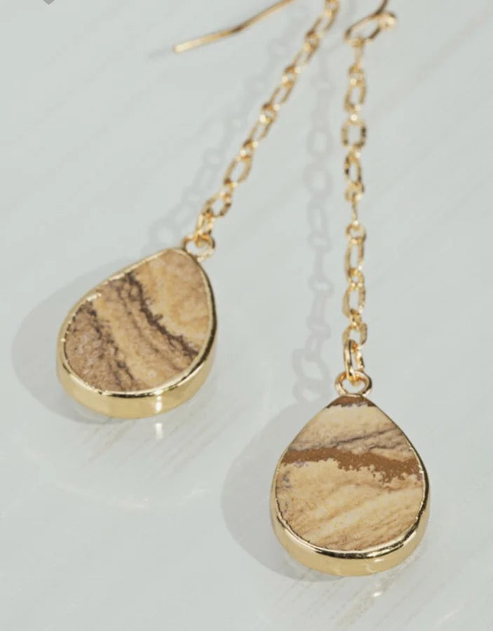 Natural Stone Teardrop Dangle Earrings