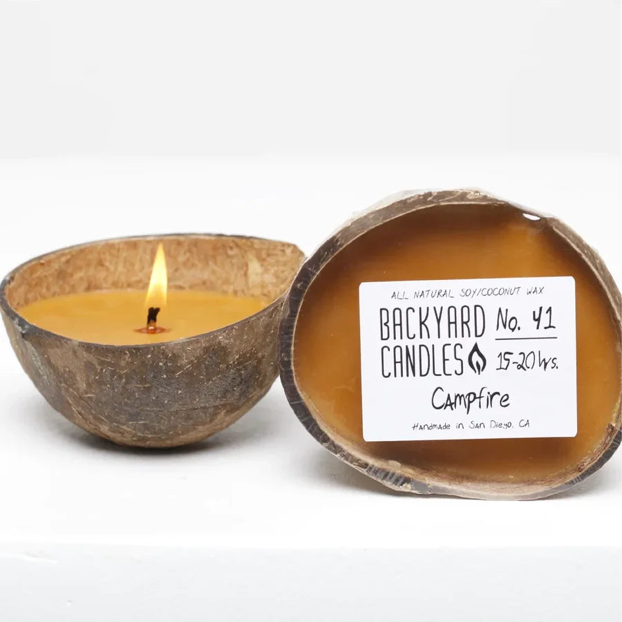 Campfire Scented Candle in a Real Coconut Shell