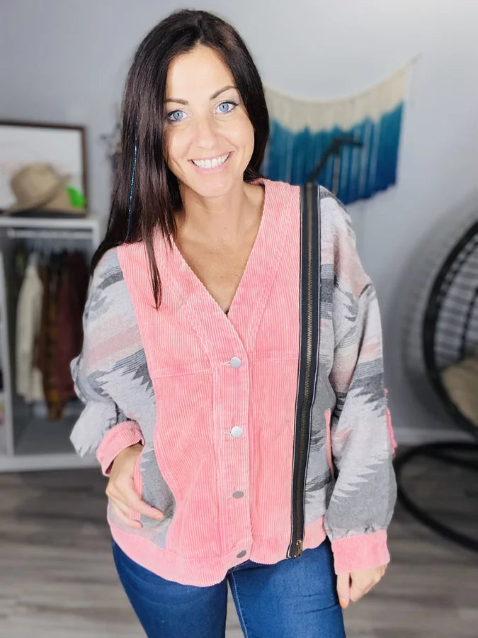 Neon Pink/Grey Aztec Jacket