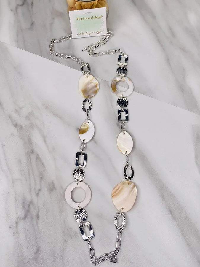 Mother of Pearl/Silver Long Necklace by Periwinkle