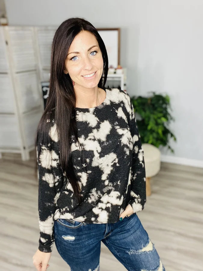 Reg. Charcoal/Taupe Thermal Knit Long Sleeve Top