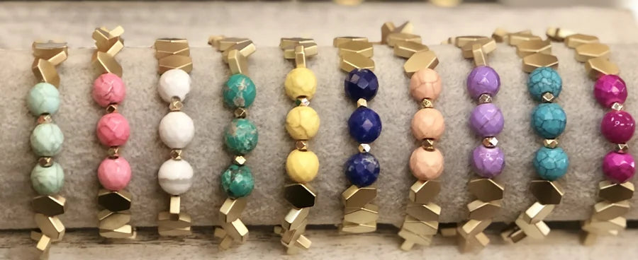 Erimish "Knockout" Single Gold Bead Bracelet with Marble Bead Detail (Multiple Colors)
