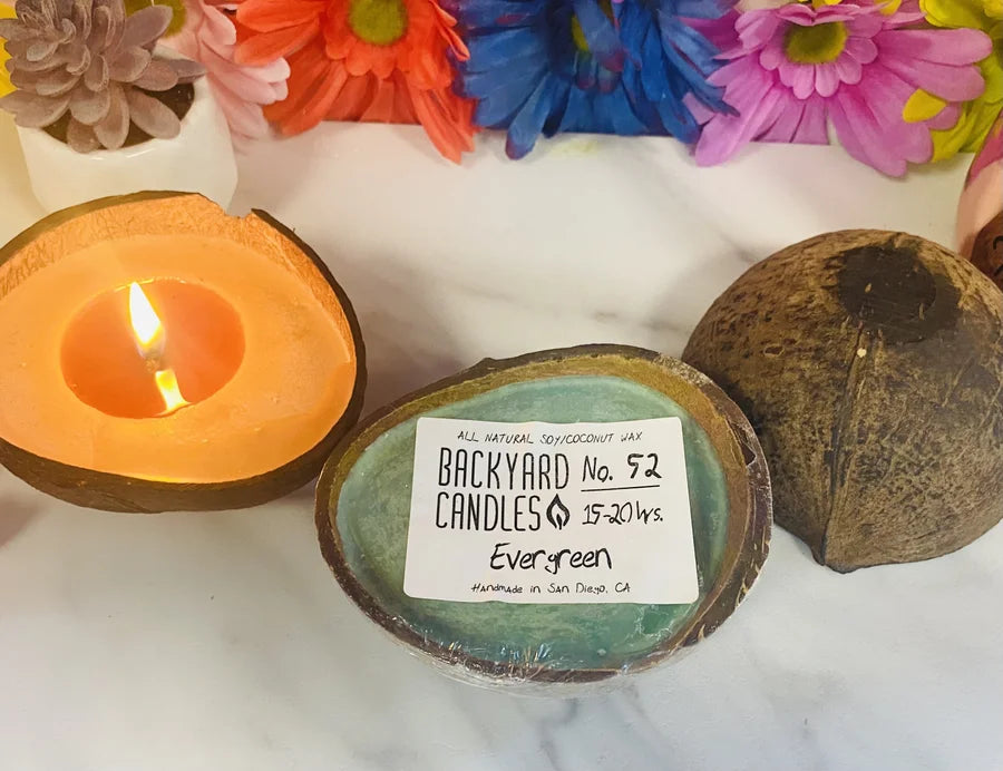 Evergreen Scented Candle in a Real Coconut Shell