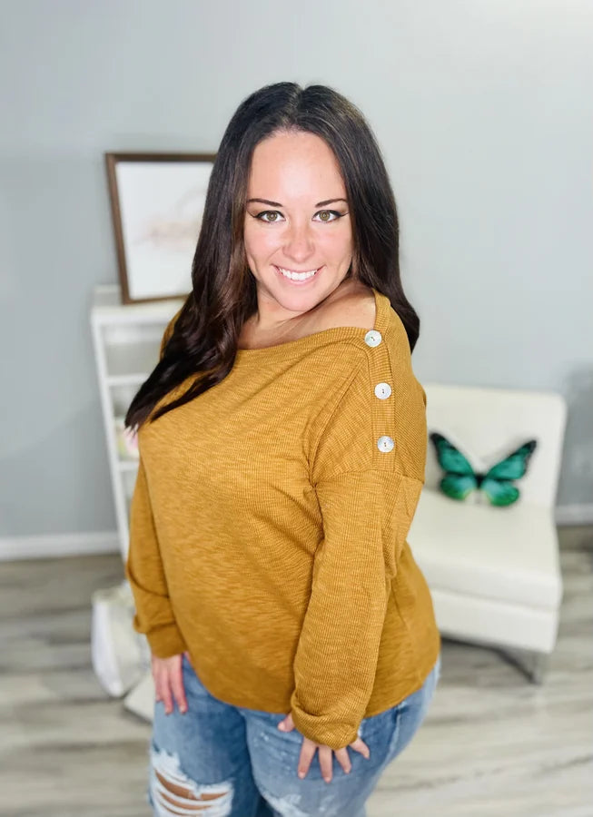 Reg. Dark Butterscotch Long Sleeve Side Button Top
