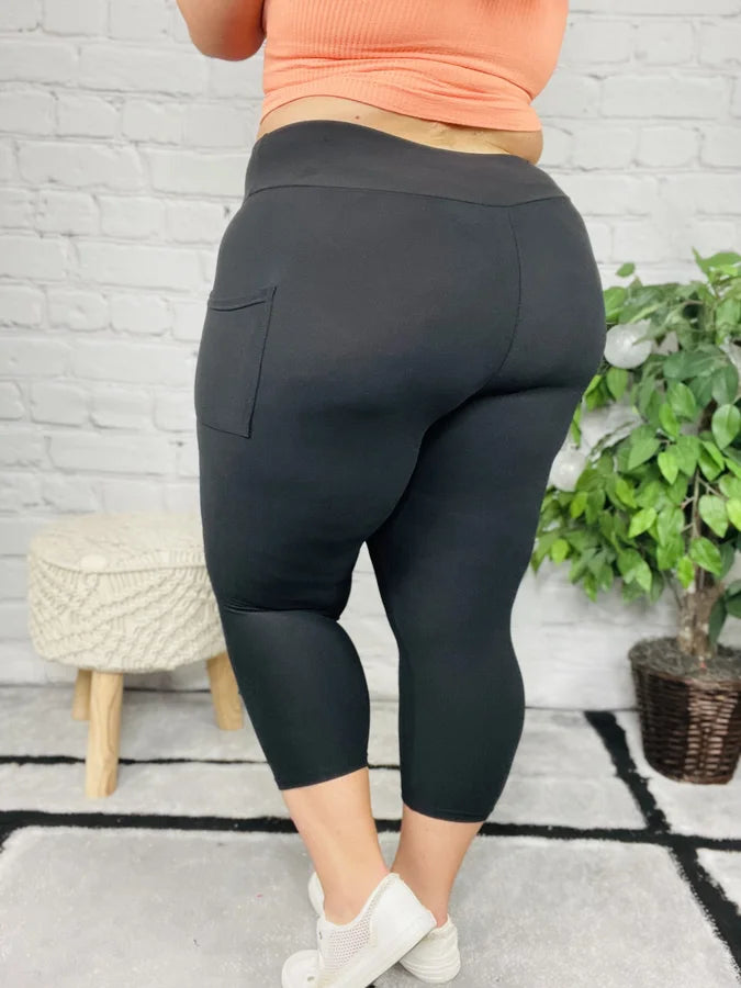 "Take Charge" Black Capri Leggings w/ Pocket - Reg/Plus