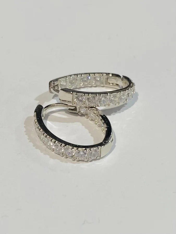 Sterling Silver In & Out Oval Cubic Zirconia Hoop Earrings