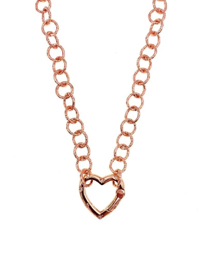 Rose Gold Plated Chain w/ Cubic Zirconia Heart Closure - 18"