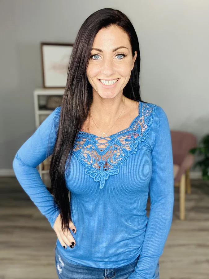 Reg. French Blue Mineral Wash Ribbed Top