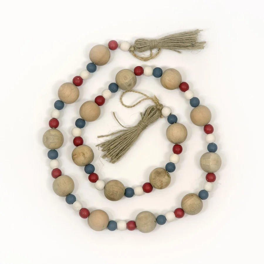 Red/White/Blue Wooden Beaded Garland w/ Tassels