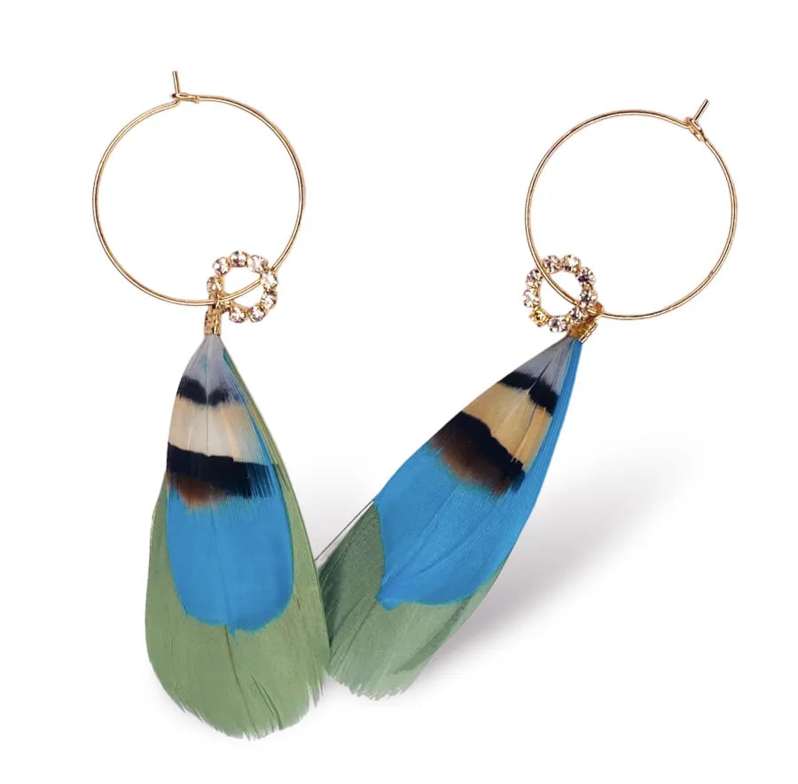 Triple Layer Light Feather & Crystal Accent Dangle Earrings
