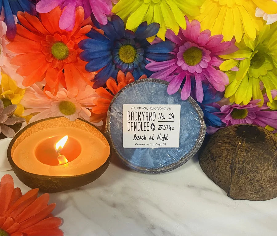Beach at Night Scented Candle in a Real Coconut Shell