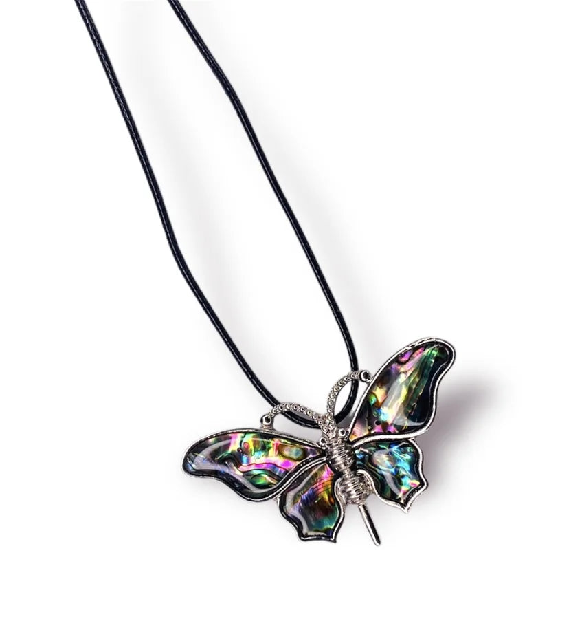 Abalone Butterfly Pin Necklace w/ Extender