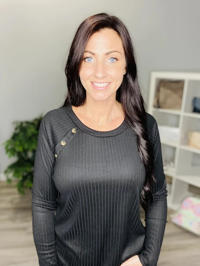 Reg/Plus Black Long Sleeve Top w/ Buttons