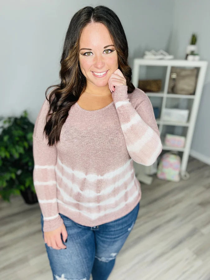 Reg. Dusty Rose/White Tie Dye Long Sleeve Top