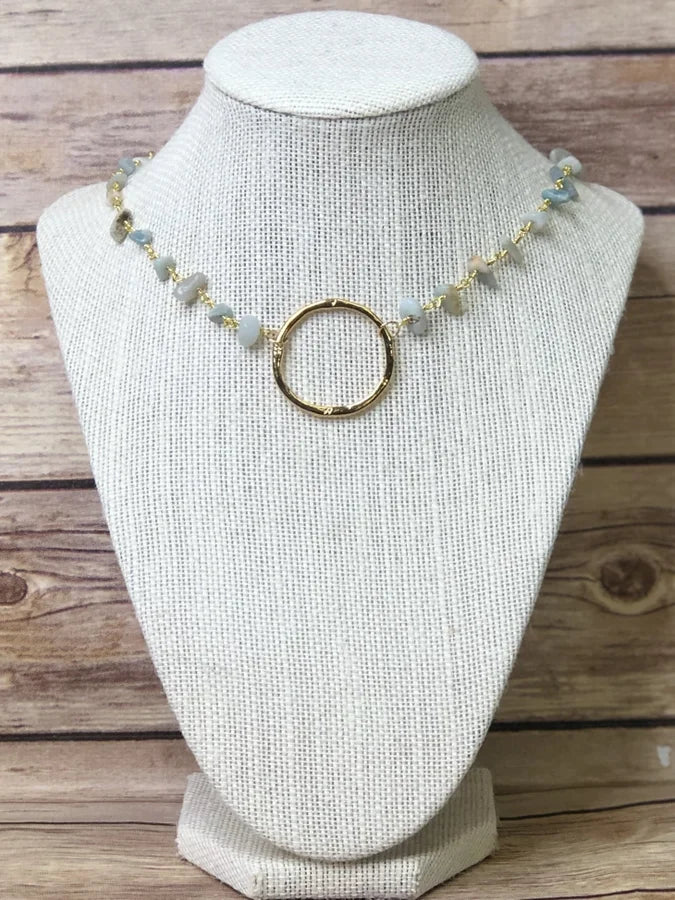 AVERY BLUE AND GOLD HOOP CHOKER NECKLACE