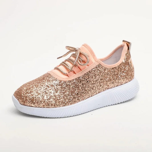 APPLEBOTTOM WOMENS GLITTER METALLIC FASHION SNEAKERS ROSE GOLD