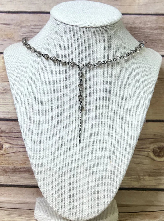 GUNMETAL BEADED CHOKER WITH CHARM