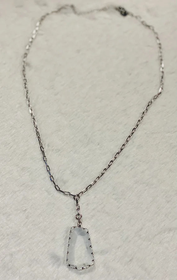 Y-Shaped Silver Necklace with Crystal Pendant