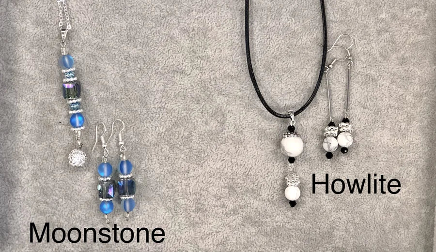 NECKLACE AND EARRING SET - MOONSTONE AND HOWLITE2