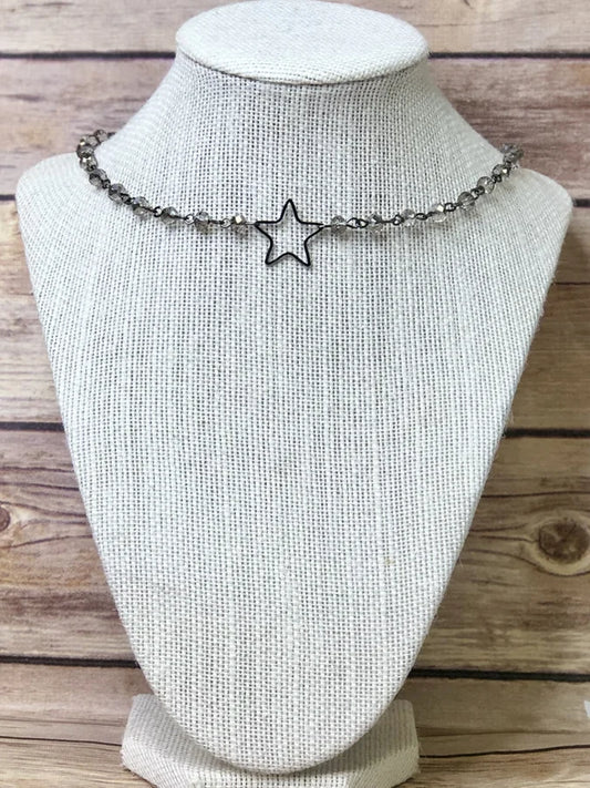 GUNMETAL BEADED CHOKER WITH STAR CHARM DETAIL