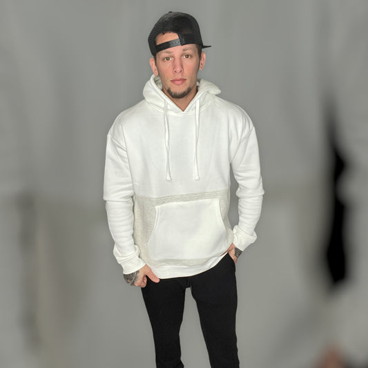 White Half Quilted Hoodie