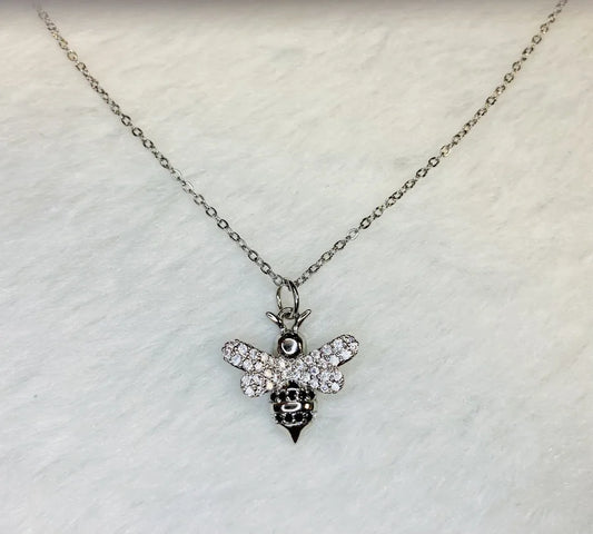 Dainty ~ Silver Necklace with Pave Crystal Bee