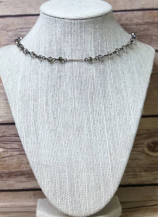 GUNMETAL BEAD CHOKER WITH BAR DETAIL