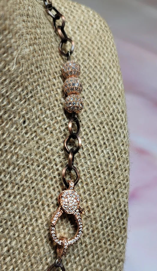 BRASS 30" CHAIN WITH ROSE GOLD PAVE BEADS & PAVE SET TOGGLE