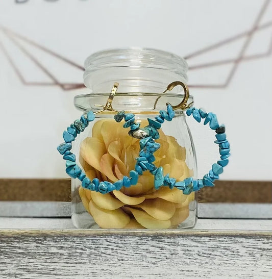 Gold Hoop Earrings w/ Turquoise Beads