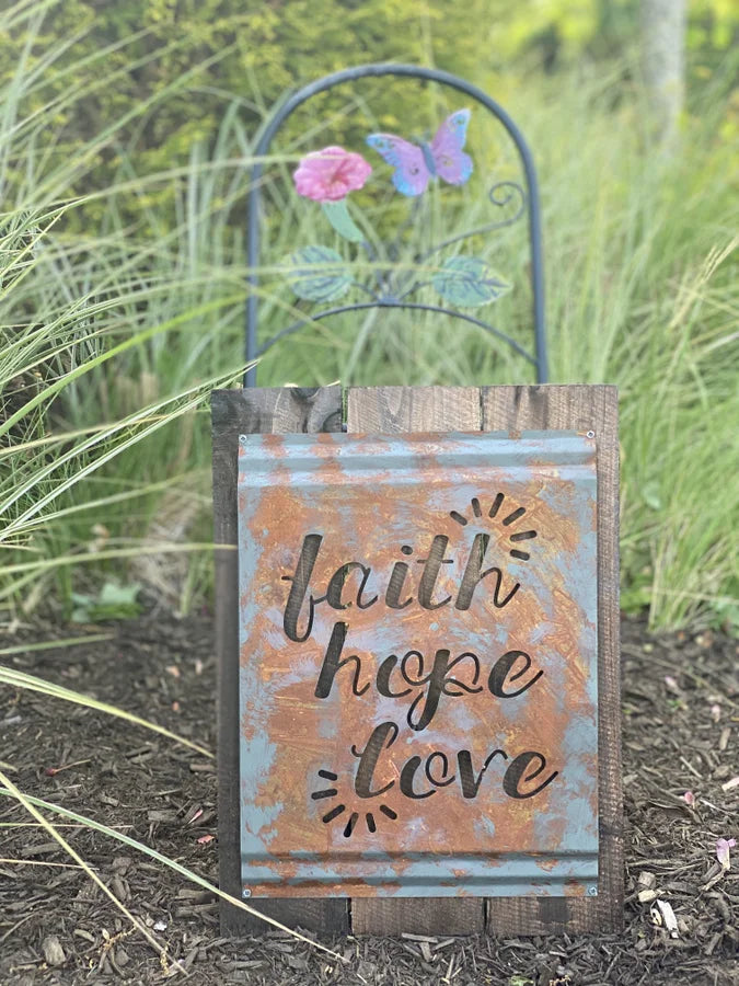 “FAITH HOPE LOVE” WALL DECOR WITH ROPE HANGER