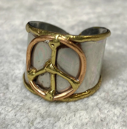 ANJU MIXED METAL PEACE SIGN DESIGN CUFF RING