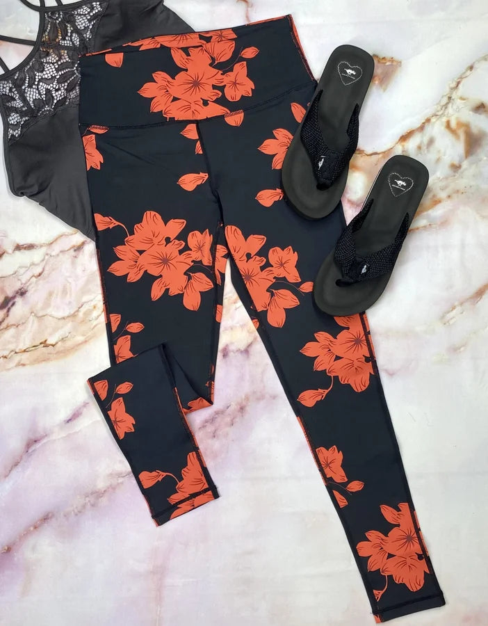 MONO B HIGH-WAISTED LEGGINGS WITH VINTAGE HIBISCUS DETAIL