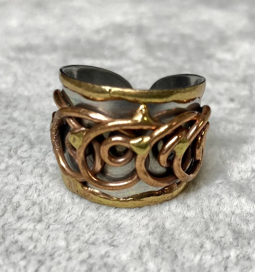 ANJU MIXED METAL CIRCULAR SWIRLS DESIGN CUFF RING