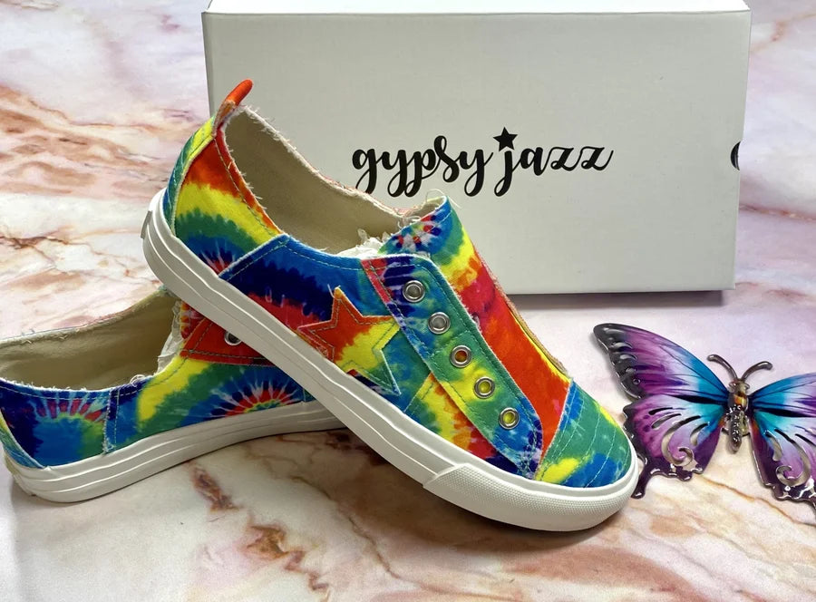 "Play Along" Rainbow Tie Dye Slip-On Shoes - Gypsy Jazz