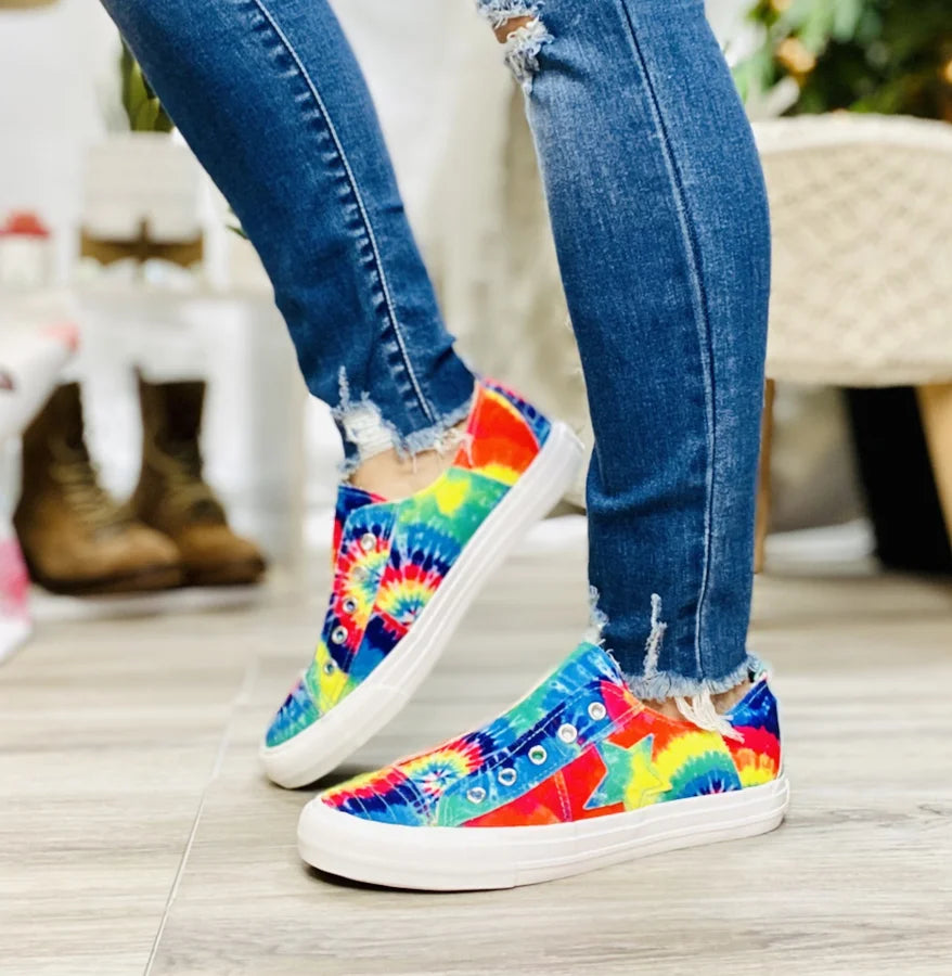 "Play Along" Rainbow Tie Dye Slip-On Shoes - Gypsy Jazz