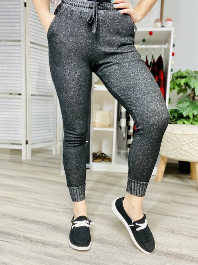 Heather Black Drawstring Hacci Sweatpants