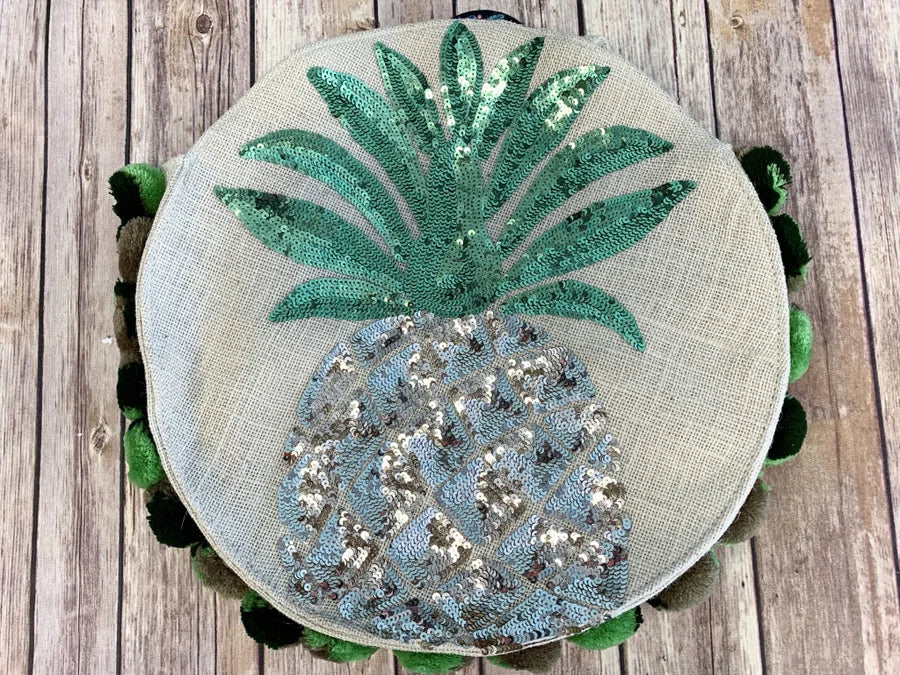 Frosted Pineapple Jute Round Tote