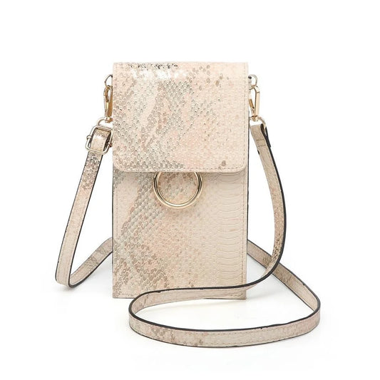 Ayla Cell Phone Bag -  Peach Snakeskin