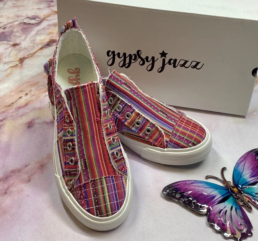 "Pedra" Pink Multi-Striped Slip-On Shoes - Gypsy Jazz