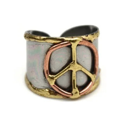 ANJU MIXED METAL PEACE SIGN CUFF RING