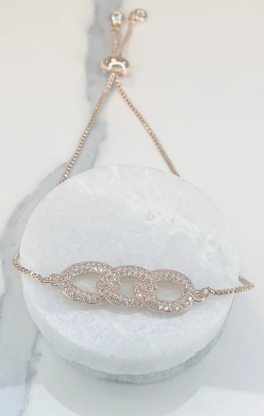 Rose Gold Slide Adjust Bracelet with Cubic Zirconia Pendant