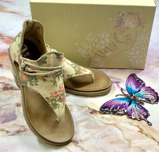 "Sparta Floral" Cream/Floral Zip-Up Sandals - Gypsy Jazz