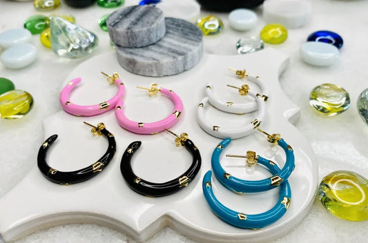 Enamel Hoop Earrings with Gold Star Accent