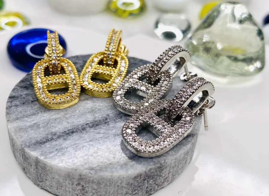 Pave Cubic Zirconia Dangle Earrings