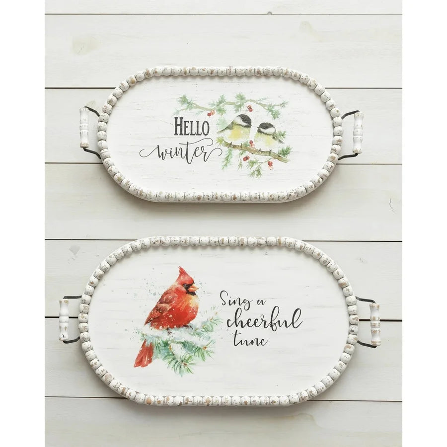 Winter Bird Oval Trays w/ Beaded Edge - 2 Sizes