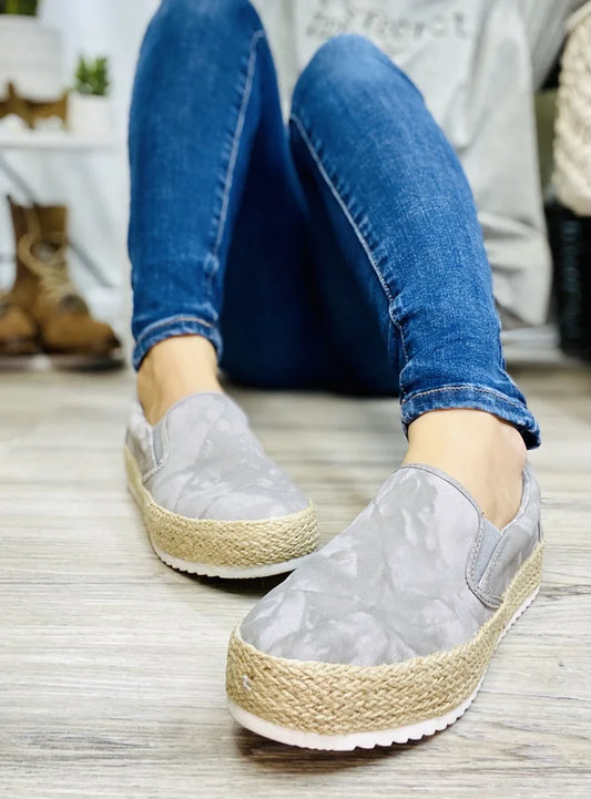 "Karina" Light Grey Tie Dye/Twine Woven Shoes - Gypsy Jazz