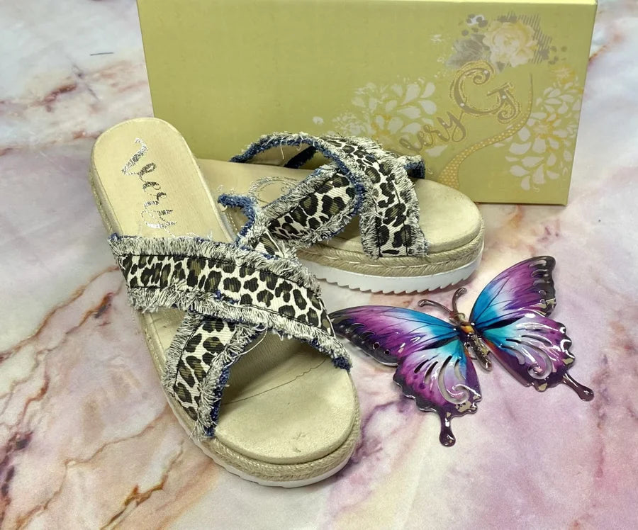 "Laney" Khaki/Leopard Slip-On Sandals - Gypsy Jazz